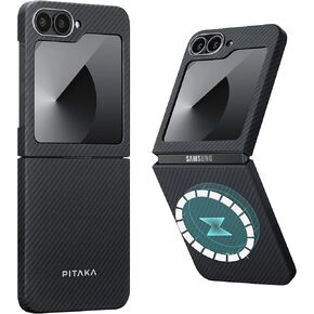 pitaka for Z Flip 6 Case, Slim & Light Magnetic Galaxy Z Flip 6 Case with a Case-Less Touch Feeling, 1500D Aramid Fiber Made [MagEZ Case 5 - Moonrise]