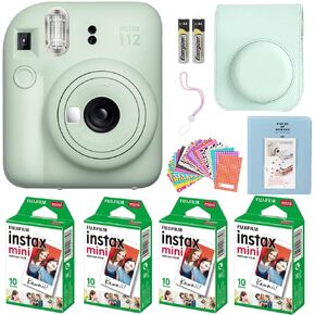 كاميرا Fujifilm Instax Mini 12 الفورية باللون الأزرق الفاتح مع حزمة قيمة لفيلم Fujifilm Instant Mini Film 40 ورقة + ملحقات تتضمن حقيبة حمل زرقاء مع حزام وألبوم صور وملصقات (أزرق فاتح)