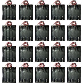 TrendBox Pack of 10pcs For 3xAA Battery 4.5V LR6 UM3 Black Plastic Storage Case Holder Clip Type with 6" Two Wire 22AWG Spring Lead Flat Tip Container DIY