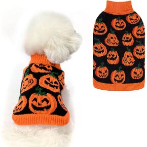 EXPAWLORER Halloween Dog Sweater - Pumpkin Fall Dog Holiday Sweater with Leash Hole, Warm Turtleneck Dog Clothes for Small Medium Large Dogs Cats, Orange M