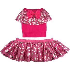 Doggy Parton Ruffle Sweater Skirt Set for Dogs - Large, Pink