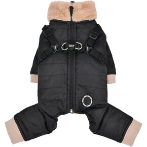 Puppia Everson Dog Jumpsuit Winter Season Intrgrated Harness for Small and Medium Dogs, Black, Large