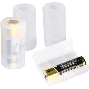 4Pcs AA to C Size Battery Adapter Case, Battery Storage Containers, C Size Battery Adapters Converter Case, Transparent (4 Pack)