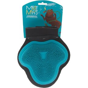 Messy Mutts Reversible Silicone Pet Grooming Glove | Gentle Massage, Brush, Bath and Dog Hair Removal Mitt | One Size Fits All | Blue