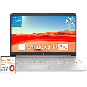 HP Newest Business Touchscreen Laptop, with Microsoft Office Lifetime License & Windows 11 Pro, 15.6 Inch Touch Screen, 16GB RAM, 512GB SSD, Intel i3-1215U Processor, Long Battery Life, Webcam, Wi-Fi