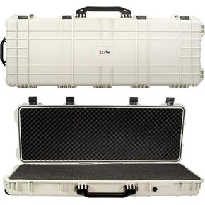 38" Inch Protective Roller Rifle Hard Case with Foam, Waterproof & Crushproof, Two Rifles Or Multiple Guns, Pressure Valve Polar White