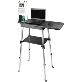 New Portable Mobile Standing Laptop Desk Sit Stand Travel Desk, Height Adjustable 19-49 inches, Rolling Laptop Table Workstation with Wheels, Cup & Phone Holder, for Remote Work Home Office School