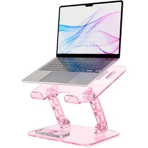 Pink Acrylic Adjustable Laptop Stand,Adjustable Height Foldable Laptop Riser for Desk, Clear Portable Laptop Holder Ergonomic Computer Stand for Laptop,Compatible with 10-17.3" Laptops (Pink)