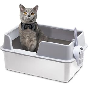 Citylife Stainless Steel Litter Box Cat Litter Box Enclosure with Lid 19.49" L x 13.6" W x 6.7" H, Metal Litter Box for Kitty Cats with High Sided, Non-Sticky, Odorless, Spill Proof, Light Grey in Kuwait