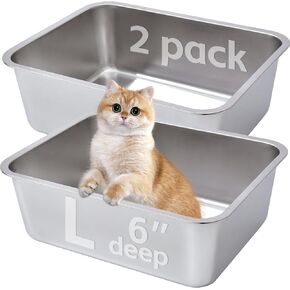Stainless Steel Litter Box,Metal High Sided Cat Litter Box, Large Cats Litter Pan Easy to Clean, Pet Toilet for Kitten, Kitty, Rabbit,Non Stick, No Smell