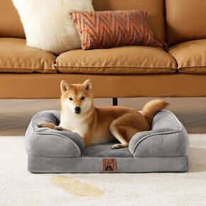 Orthopedic Dog Bed for Medium Dogs, Waterproof Memory Foam Medium Dog Beds with Sides, Non-Slip Bottom and Egg-Crate Foam Medium Dog Couch Bed with Washable Removable Cover Grey (28" L x 23" x 6.5")