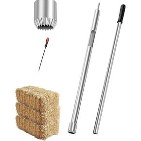 Hay Bale Probe Sampler, 26 Inch Stainless Steel Sampler Kit Has A Hay Bale Probe Sampler, Bung Post, Metal File, Hay Probe Sampler Tip is Serrated Design, Efficient Collection of Hay Samples