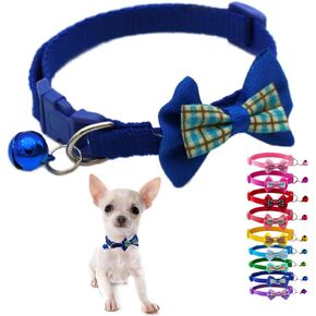 Puppy Collar with Bell and Bow Tie, XXS Cat Collars Soft Adjustable Buckle for XS XSmall Extra Small Dogs Female Male Tiny Pets Kitten Boy Girl Chihuahua Yorkie Light Blue X-Small