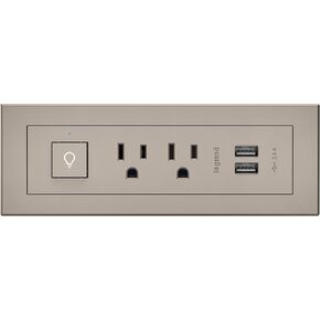 Legrand Wiremold RDSZNI10 radiant Furniture Power Center with USB and Switch, Recessed Power Strip, 2 Outlets, Type A USB, 10 Foot Cord, Nickel