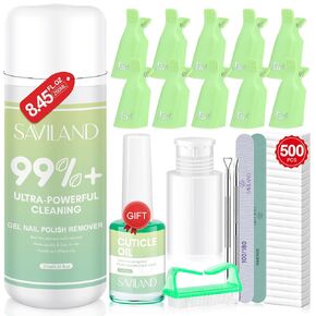 Saviland Gel Nail Polish Remover Kit - 250ML Nail Polish Remover with Nail Clips, Nail Tools,Cuticle Pusher, 500PCS Cotton Pad Nail Remover Manicure Kit for Salon Home DIY
