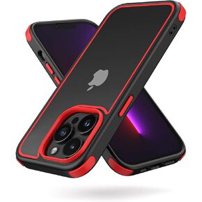 for iPhone 13 Pro Crystal Clear Case, Multicolor Protective Shockproof Bumpers [Not Yellowing] Anti-Scratch Transparent Slim Hard PC Back Soft TPU Frame Cover for Men Women (Black/Red)