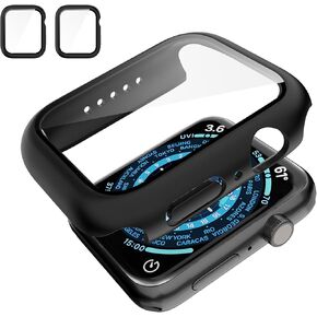 [2 Pack] Case Compatible for Apple Watch Series 10 46mm with Screen Protector, Shockproof Ultra-Thin Hard PC Case All-Around Edge Protective Cover for iWatch Series 10 Accessories,Black&Blue