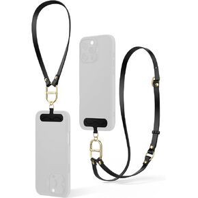 CYRILL Charm Strap, Premium Vegan Leather Universal Cell Phone Strap Lanyard, Crossbody and Wristlet Strap for Phone Case - Black