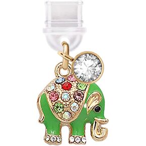 ELISE & FONDA TP391 Type-C USB Charging Port Anti Dust Plug Little Rainbow Crystal Elephant Cell Phone Charm for iPhone 15 /Samsung/OnePlus/Xiaomi/oppo Android Phones (Green)