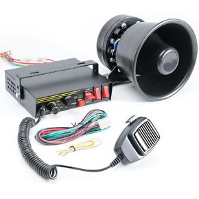200W 12V 9 Tone Emergency Police Siren System, Black Steel Speaker Horn, Handheld Microphone, for Emergency Vehicles Truck Firefighters Ambulance