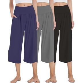 3 Pack Womens Wide Leg Yoga,Casual Wide Leg Yoga Pants Loose Soft Pajamas with Pockets Sweatpants