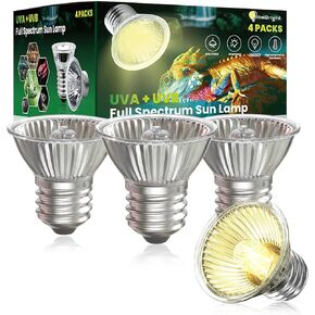 4Pack 50W Reptile Heat Lamp Bulbs,UVA UVB Reptile Light Bulb,E26 Heat Bulb for Reptiles,Dimmable Basking Light Bulb,Full Spectrum Sun Lamp for Turtle,Lizard,Bearded Dragon and Amphibians