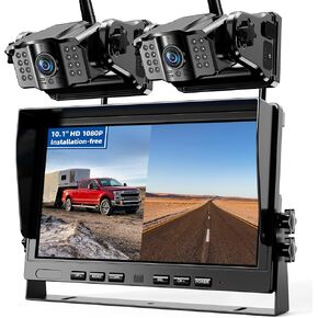 eRapta 4 Wireless Backup Camera Magnetic: 10.1" IPS Full-Size DVR Monitor, Install-Free RV Camera System with IR Night Vision, Built-in 9600mAh Battery for RV/Camper/Truck/Trailer/Tractor ACT104
