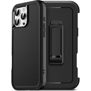 for iPhone 16 Pro Max Case with Holster Belt Clip and Tempered Glass Screen Protectors, Heavy Duty Protective Shockproof Rugged Hard Phone Cover for iPhone 16 ProMax 6.9inch, Black