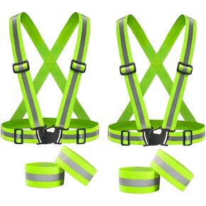 Reflective Gear 2 High Visibility Safety Vests 4 Bands Adjustable for Night Walking, Jogging, Cycling, Running