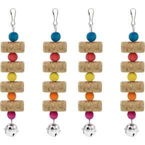 Square Bird Chew Toy, Parrot Cork Stopper Toys Bird Swing Bell Hanging Wooden Puzzle Foraging Toys Small Bird Bite Perch Stand, Small and Medium Parrots (1 Pack-Square Cork Stick)