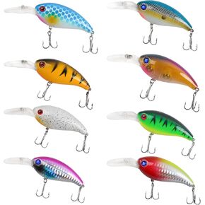 Hard Plastic Fishing Lures Crank Bait Bass Fishing Deep Diving Crankbait Topwater Swimbaits Kit with 3D Eyes Fishing Tackle Set for Freshwater Saltwater Trout Walleye Redfish Pike Catfish