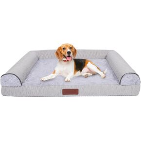 Orthopedic Dog Beds for Large Dogs Waterproof Memory Foam Dog Bed Durable Dog Sofa Pet Bed Removable Cover with Zipper and Bolster Nonslip Bottom（Brown L）