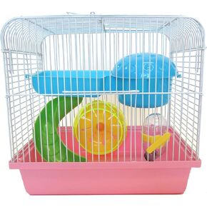 YML Travel Mice Dwarf Hamster Cage with Accessories, Small, Pink