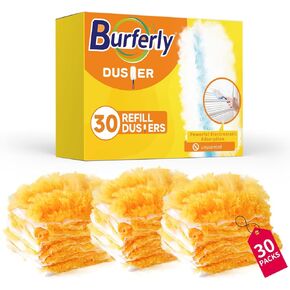 Duster Refills for Swiffer Dusters, Multi Surface 360 Degree Dusters Refills & 2 Handle, Disposable Heavy Duty Dusters Refills for Cleaning (30 Count + 2 Handle, White&Orange)