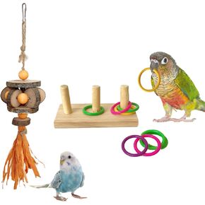 Parrot Intelligence Training Toys Set, Colorful Stackable Rings Training Toy (9 Pcs Rings), Natural applewood Parrot Tearing Toy,Wooden Bird Cage Toy Suitable for Most Pet Birds