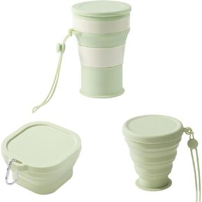3 Pack Silicone Collapsible Travel Cup,Folding Camping Cup with Lid, Reusable Drinking Cup-Portable,Perfect for Camping,Hiking and Sport Events, for Hot and Cold Drinks (Green)