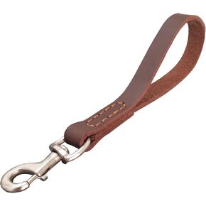 Leather Short Dog Leash 12",Strong Traffic Leash for Dogs,with 360º Heavy Duty Metal Hook, for Big Large Medium Dogs Training and Walking