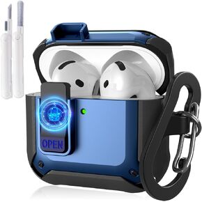 KOREDA Compatible with AirPods 4th Generation Case with Cleaner Kit, Military TPU Shockproof Protective Hard Cover with Secure Lock for Apple AirPods 4 Case 2024 Men (Black)