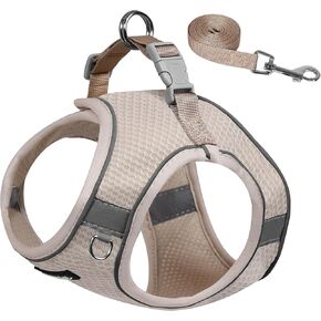 AIITLE Dog Harness No Choke Over, Step in Adjustable Dog Harness with a Leash, Breathable Mesh and Quick-Release Buckle - Outdoor Walking, Training, Running for Medium Dogs Beige L