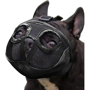 Short Snout Dog Muzzle- Adjustable Bulldog Muzzle Breathable Mesh Dog Mask for Biting Chewing Barking Training Licking and Grooming (M(11"-17"), Black)