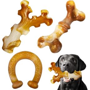 Apasiri Dog Toys for Aggressive Chewers: 3-Pack Indestructible Dog Toys for Large Dogs, Real Bacon Flavored, Tough Dog Chew Bones for Medium/Large Breed Dogs, Durable Dog Chew Toys to Keep Them Busy