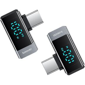 Right Angle USB C Adapter, 2Pack 100W USB C Female to USB C Male Extension Adapter Type C Power Meter Tester with LED Display for iPad Pro iPhone 16 15 Pro Max MacBook Pro Laptop and All USB C Cable