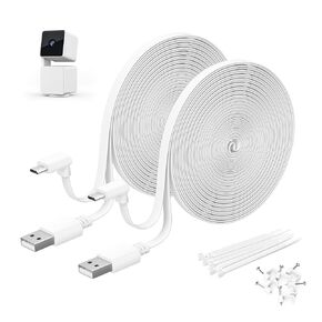 Itramax for WYZE Cam Pan V3 Power Cable 10FT 2Pack,Micro USB Extension Cord 90 Degree Power Adapter L-Shaped Long Flat Charging for Cam Pan V3 Outdoor Camera Support Data Transfer,White 15 20 25 30 FT