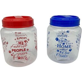KS BPA-Free Plastic Airtight Dog Cat Pet Treat & Food Storage Containers Canisters Jars Navy Blue & Red Pawsitive Vibes with Paw Prints (Set of 2) (KLST2202)