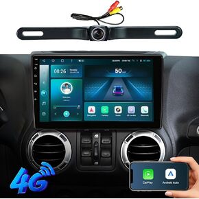Car Stereo Radio Replacement for Jeep Wrangler JK Compass Grand Cherokee Dodge Ram with 10 Inch Touch Screen,CarPlay,Android Auto,GPS Navigation,Bluetooth,1080P Backup Camera (4G+64G)