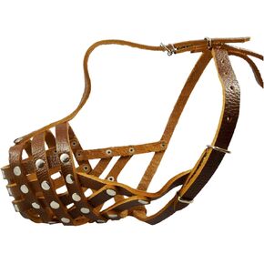 Secure Leather Mesh Dog Basket Dog Muzzle #11 Brown - Pit Bull, Amstaff (Circumference 12", Snout Length 3.5")