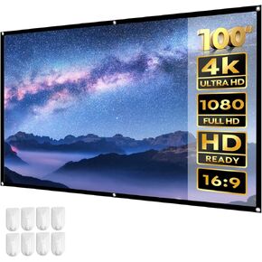 100 inch Projection Screen Outdoor, 16:9 Washable Portable and Collapsible Movie Screen for Home Theater, Indoor/Outdoor, Backyard, Office