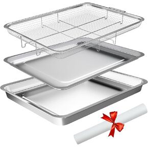 سلة مقلاة هوائية للفرن، باكبوكو 4 قطع سلة مقلاة هوائية من الفولاذ المقاوم للصدأ ومجموعة صينية - سلة مقلاة هوائية للفرن ومقلاة مع ورق خبز للطهي والشواء in Kuwait