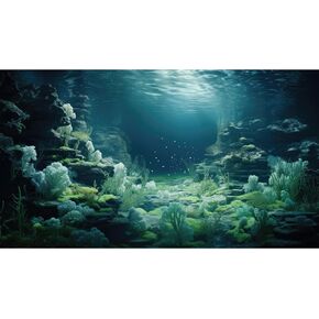Aquarium Background Underwater Bioluminescent Life Coral Terrarium Backdrop White Coral Lush Moss Fish Tank Background Rock Sunlight Rays Tank Aquarium Wallpaper Poster Vinyl 48x18in