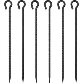 Rebar Stakes 24 Inch with Loop 6 Pack 1/2 Inch Diameter Garden Rope Stakes for Walkway Metal Tree Stakes and Supports Steel Stakes Trampoline Stakes for Camping Tent, Black Powder Coated